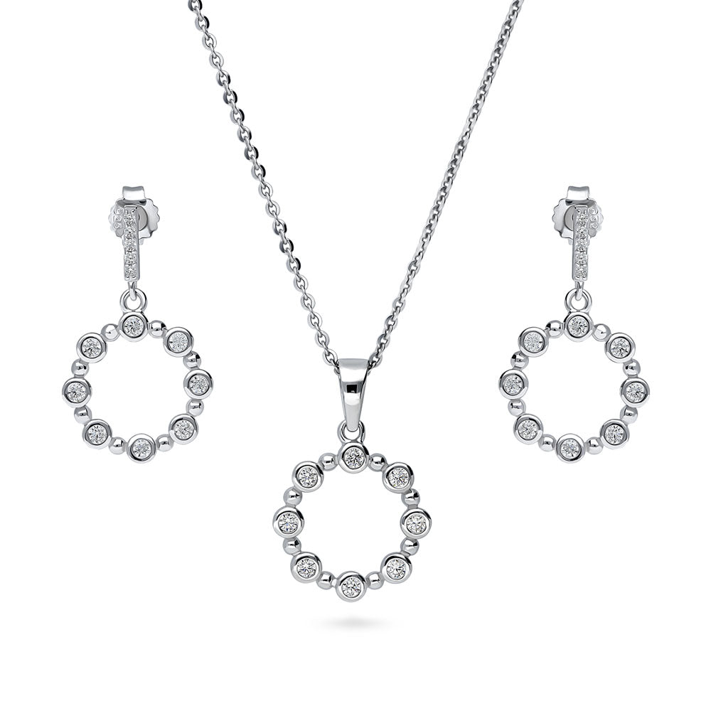 Bead Bubble CZ Necklace and Earrings Set in Sterling Silver