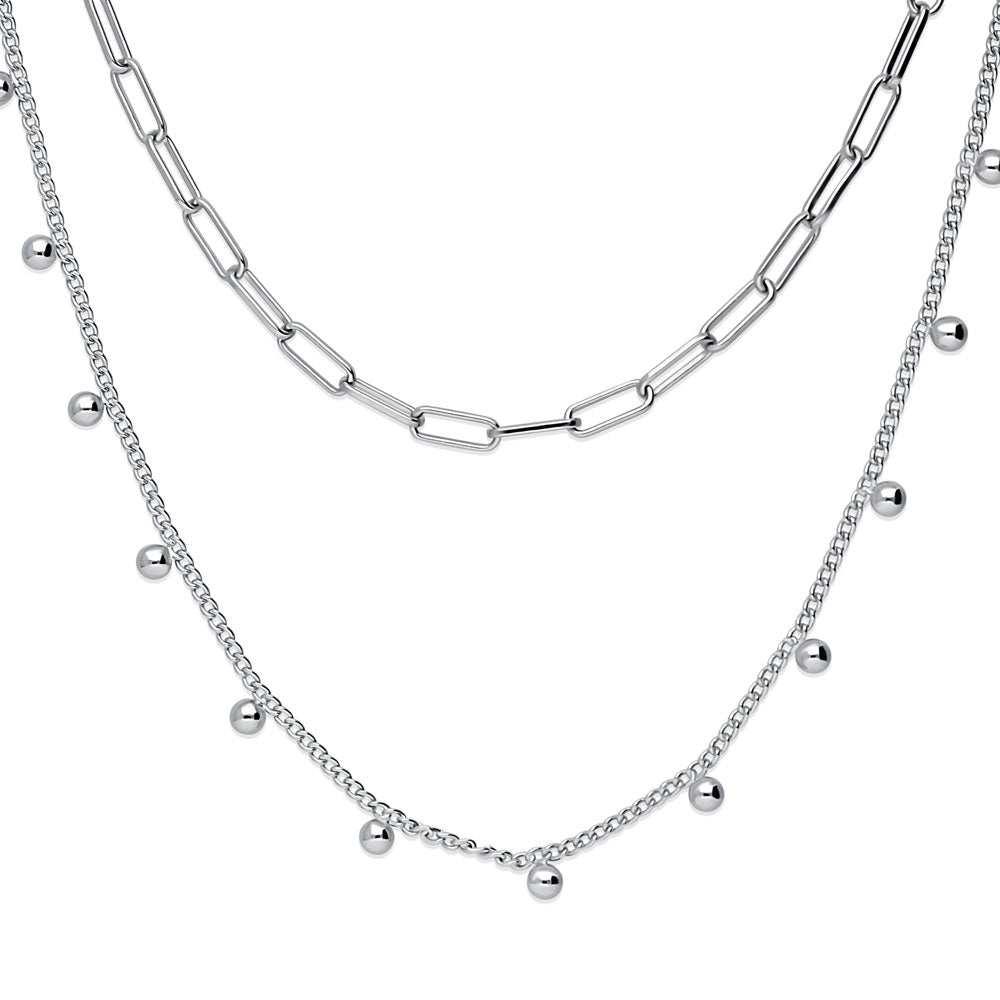 Paperclip Bead Chain Necklace in Silver-Tone, 2 Piece