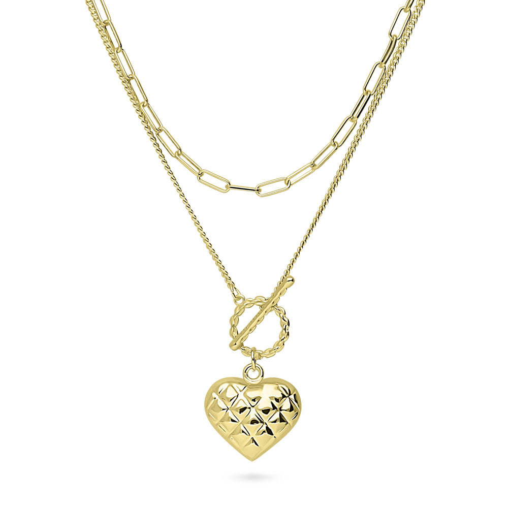 Front view of Paperclip Heart Chain Necklace in Yellow Gold-Flashed, 2 Piece, 4 of 18