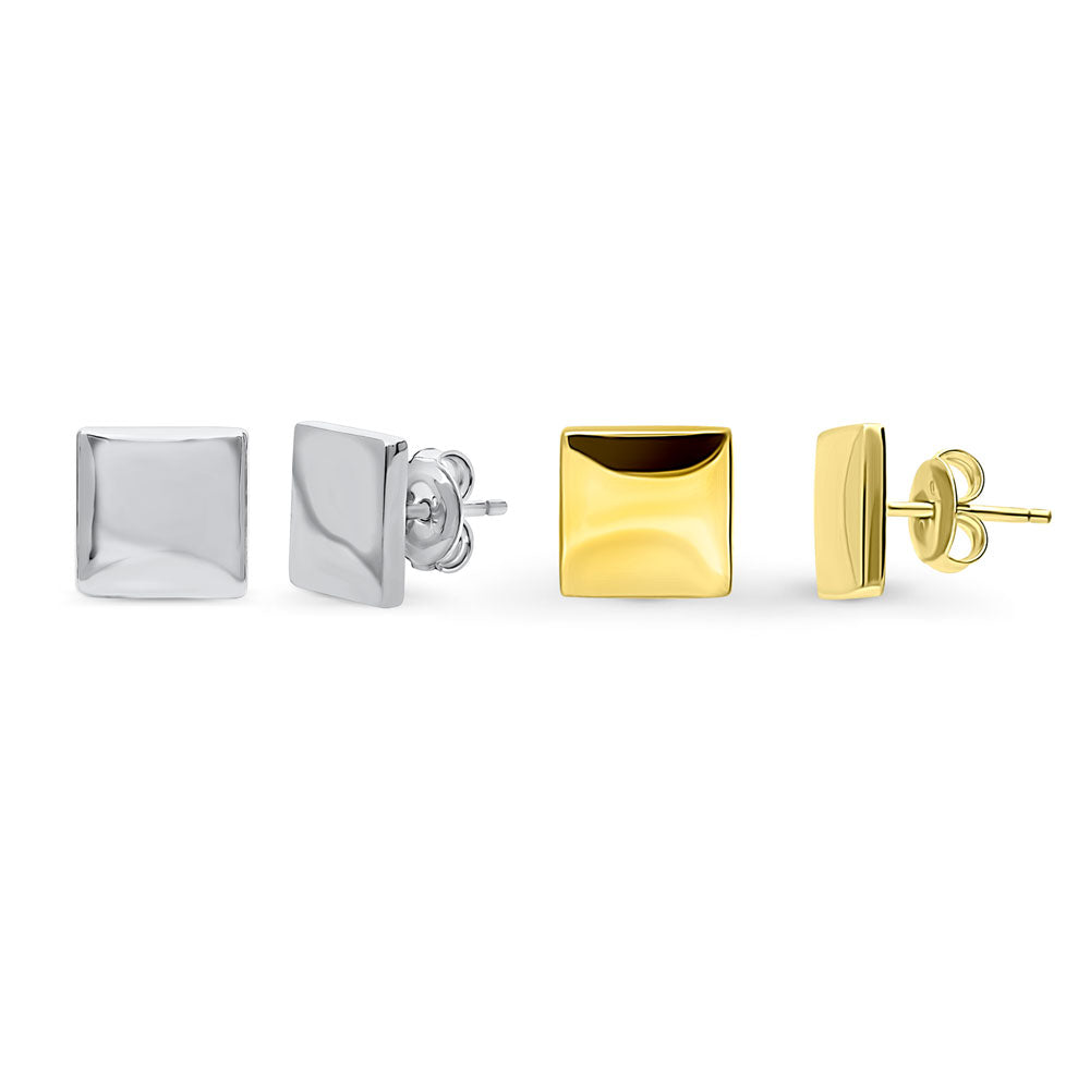 Square Stud Earrings in Sterling Silver, 2 Pairs