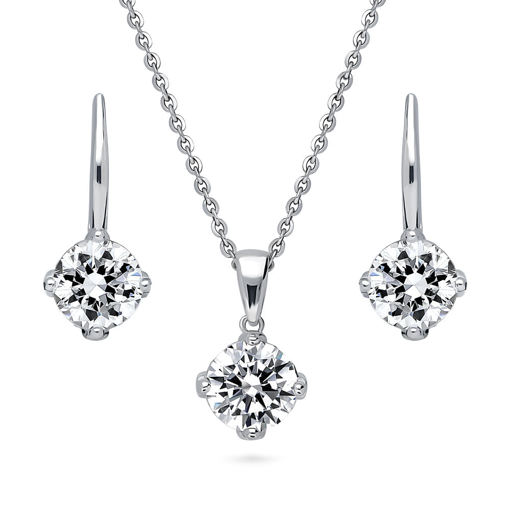 Solitaire Round CZ Necklace and Earrings Set in Sterling Silver