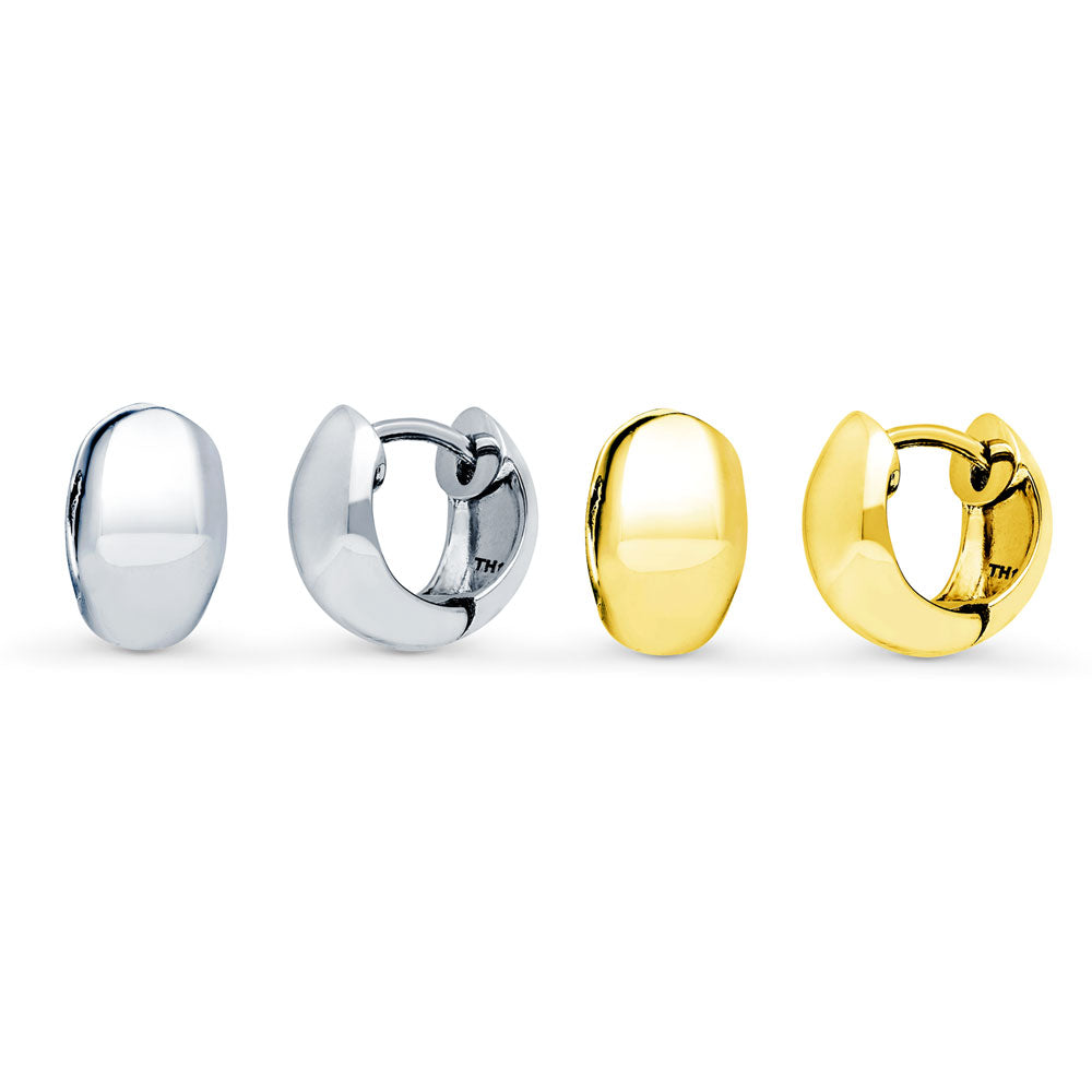 Dome Huggie Earrings in Gold Flashed Sterling Silver, 2 Pairs