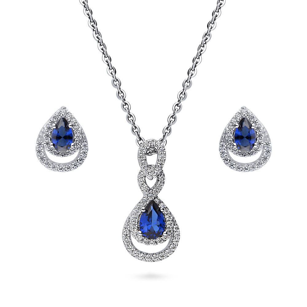 Teardrop Simulated Blue Sapphire CZ Set in Sterling Silver, 1 of 12