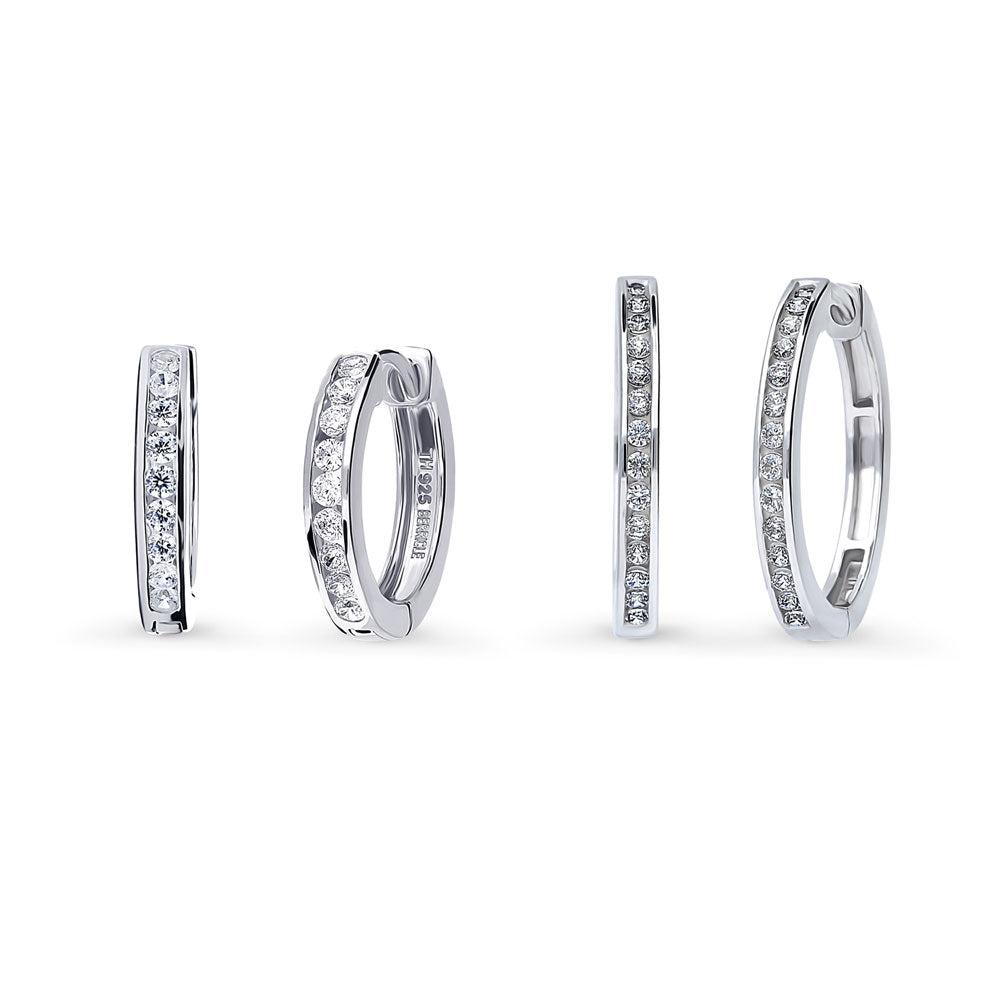 Bar CZ Hoop Earrings in Sterling Silver, 2 Pairs