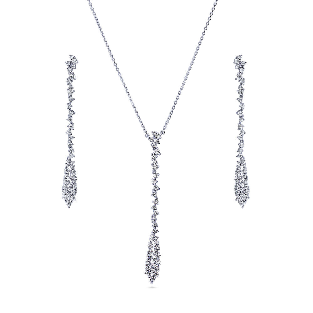 Cluster Teardrop CZ Necklace and Earrings Set in Sterling Silver, 1 of 10