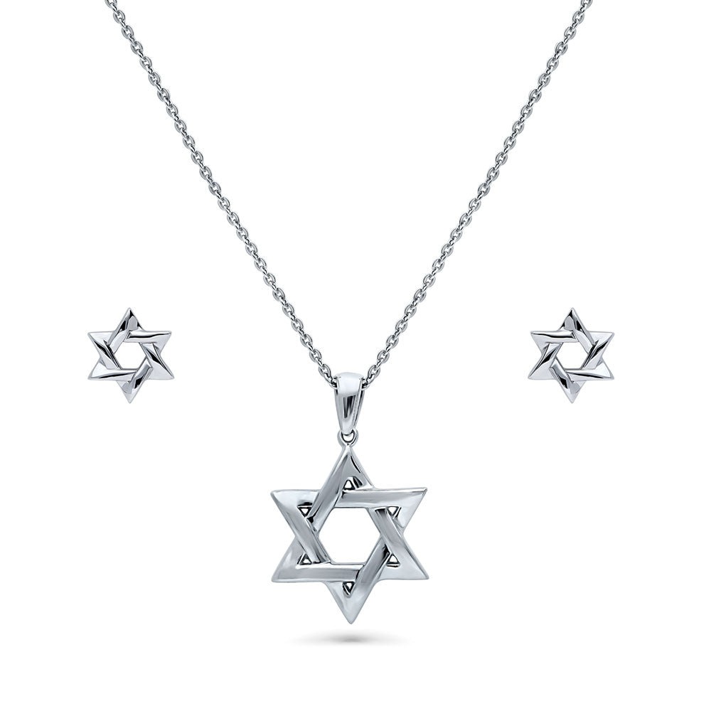 Star of David Necklace and Earrings Set in Sterling Silver