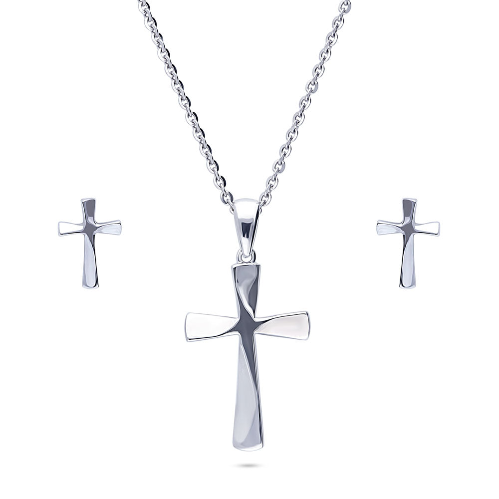 Cross CZ Necklace and Earrings Set in Sterling Silver
