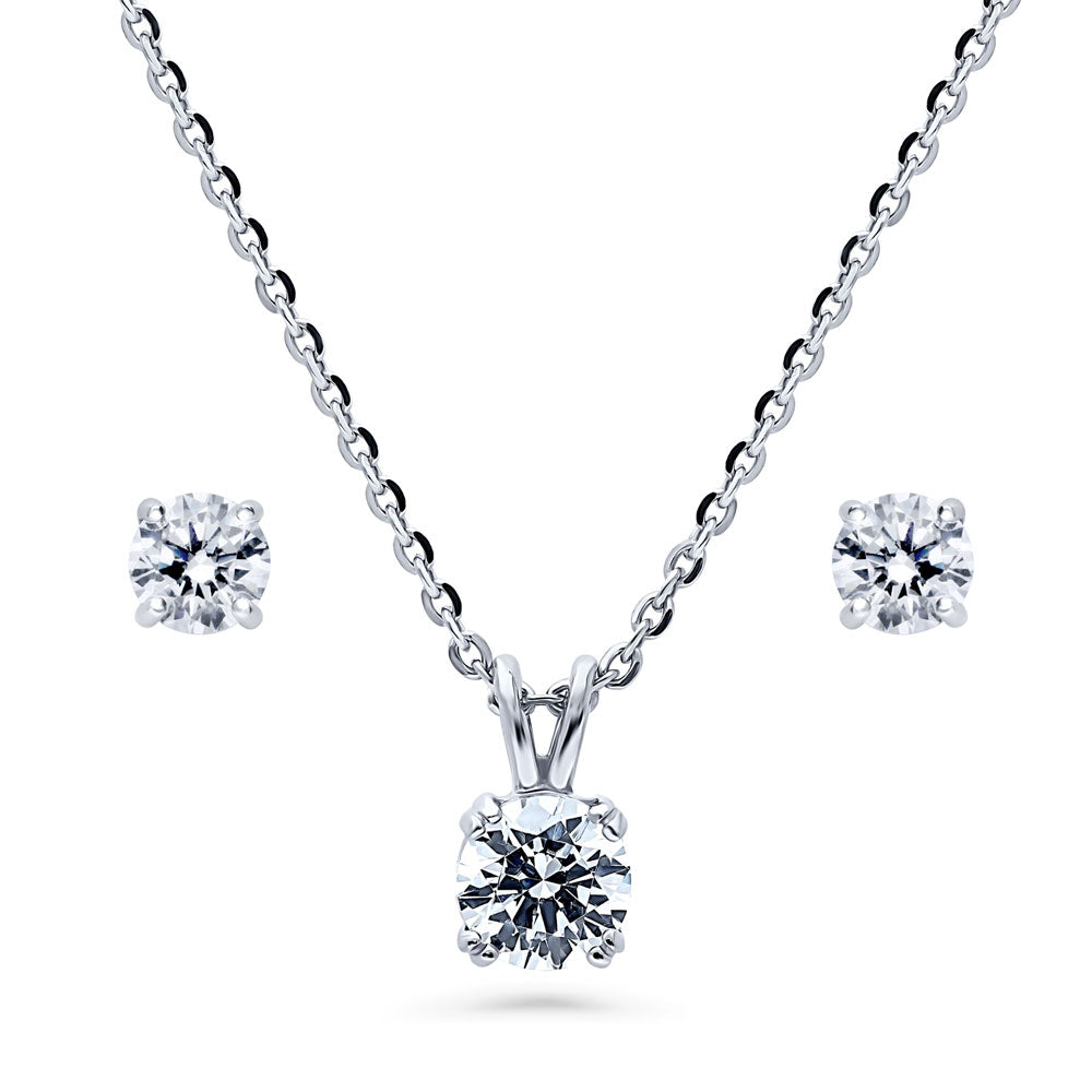 Solitaire Round CZ Necklace and Earrings Set in Sterling Silver, 1 of 11