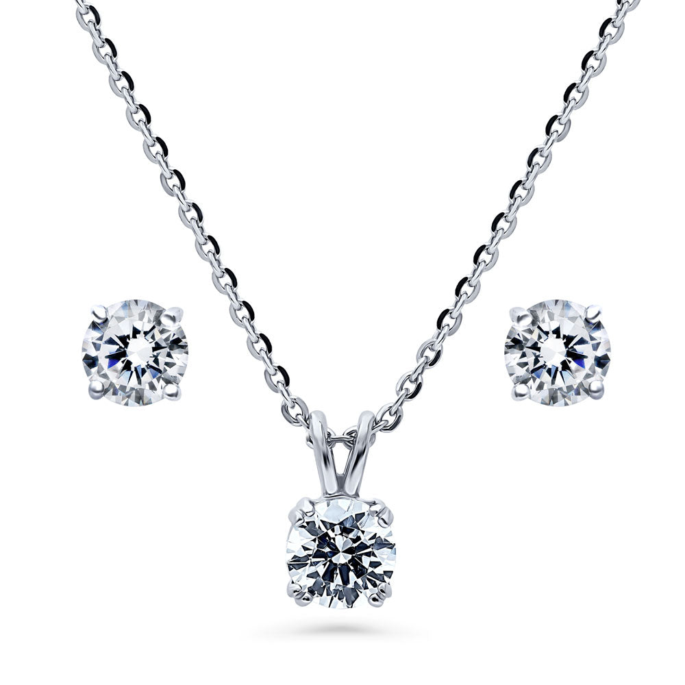 Solitaire Round CZ Necklace and Earrings Set in Sterling Silver