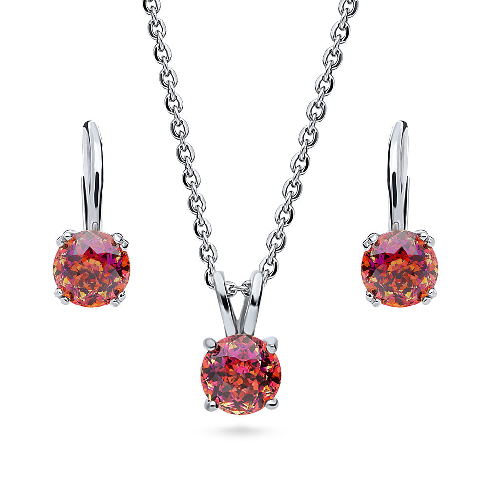 Solitaire Kaleidoscope Red Orange Round CZ Set in Sterling Silver