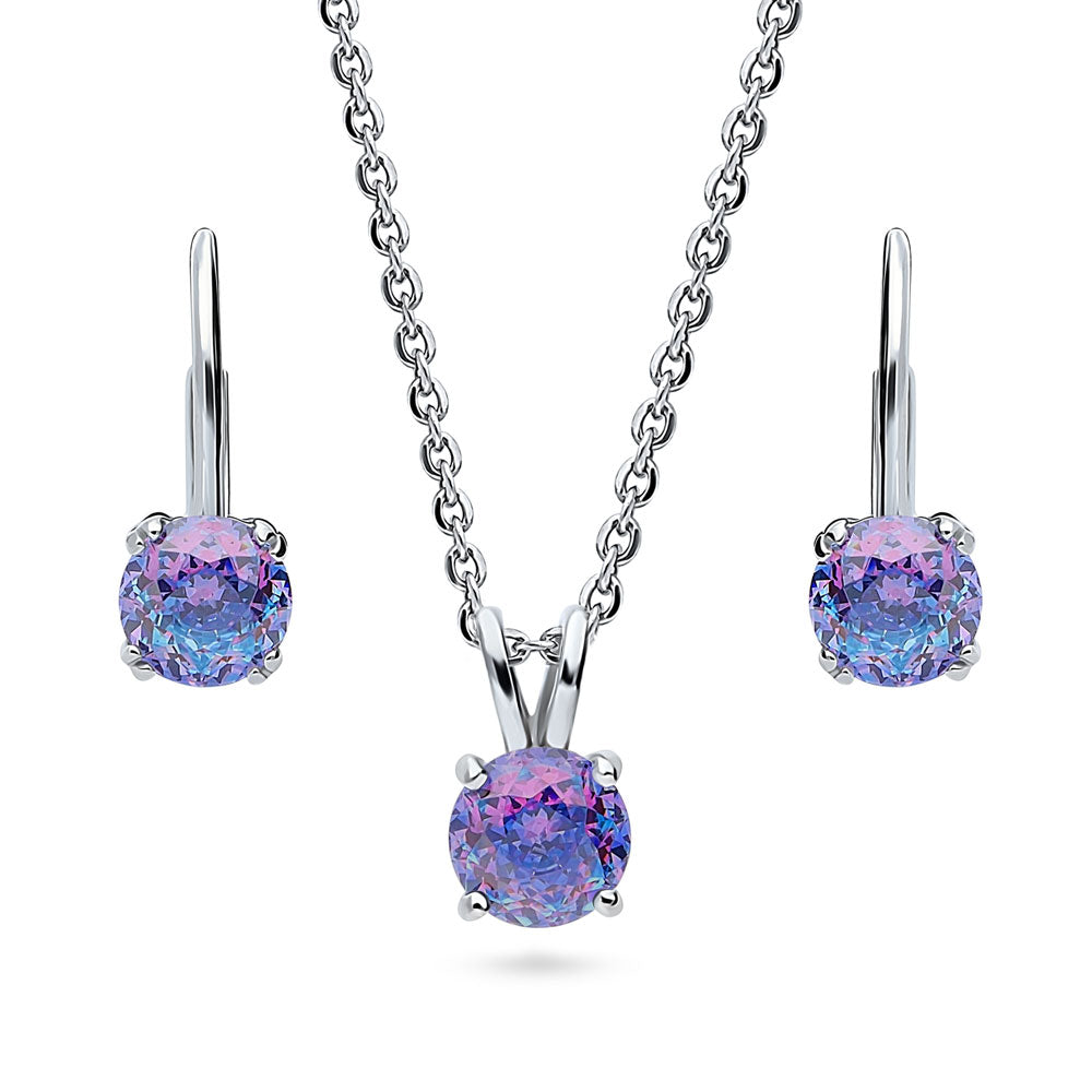 Solitaire Kaleidoscope Purple Aqua Round CZ Set in Sterling Silver