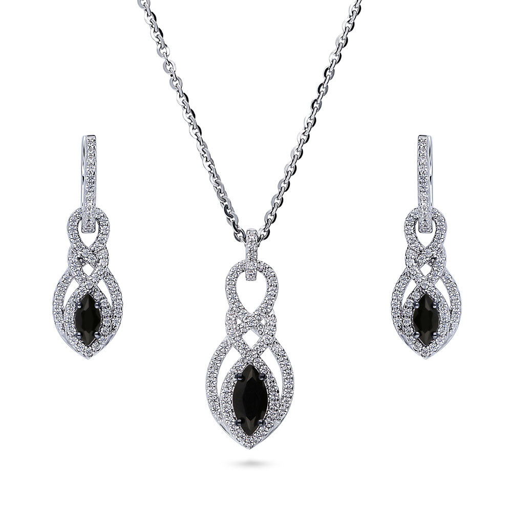 Black and White Woven CZ Necklace and Earrings Set in Sterling Silver