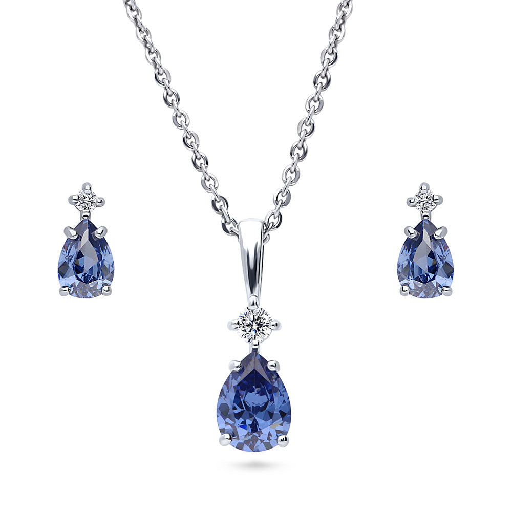 2-Stone Simulated Blue Tanzanite CZ Set in Sterling Silver, 1 of 10