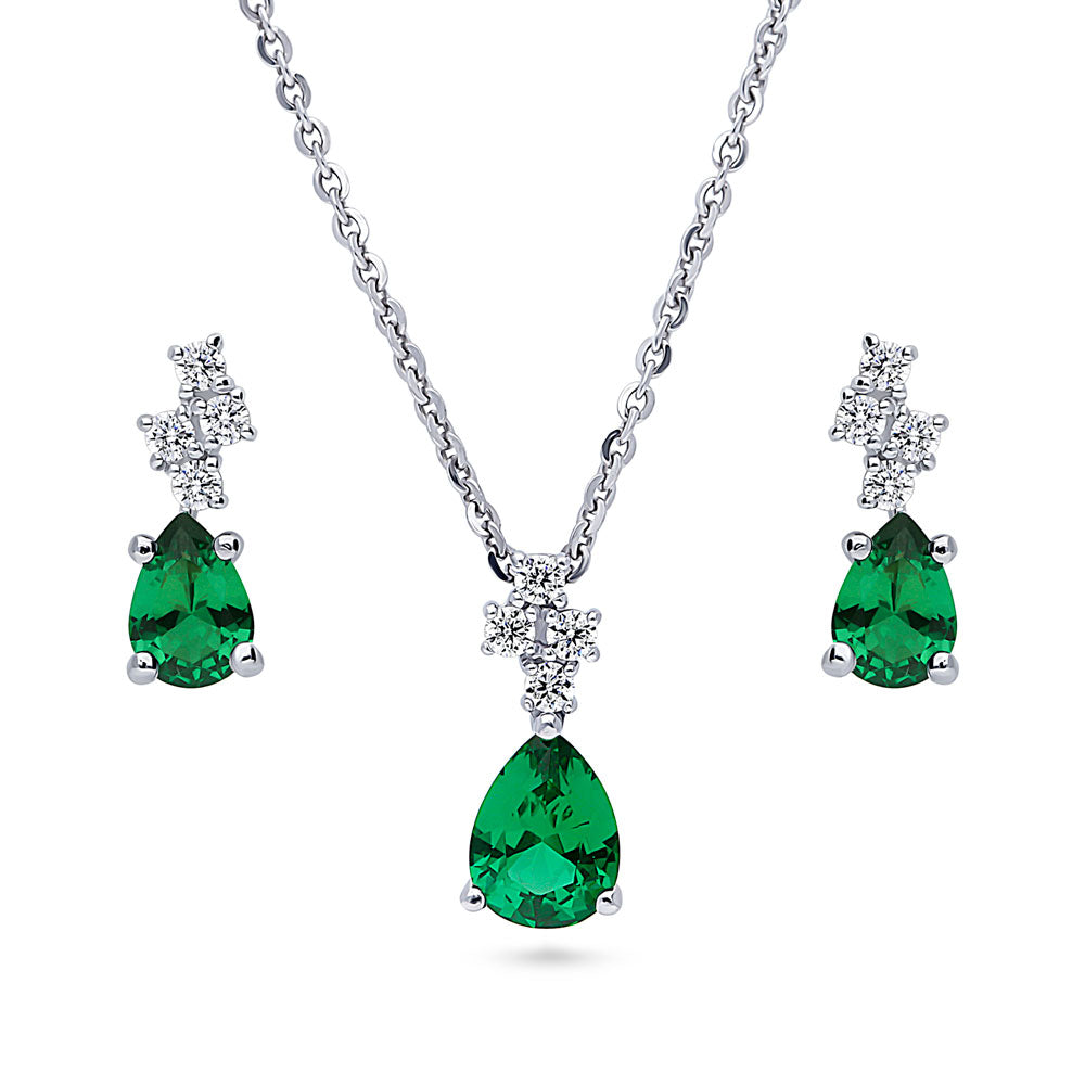 Cluster Simulated Emerald CZ Set in Sterling Silver, 1 of 10