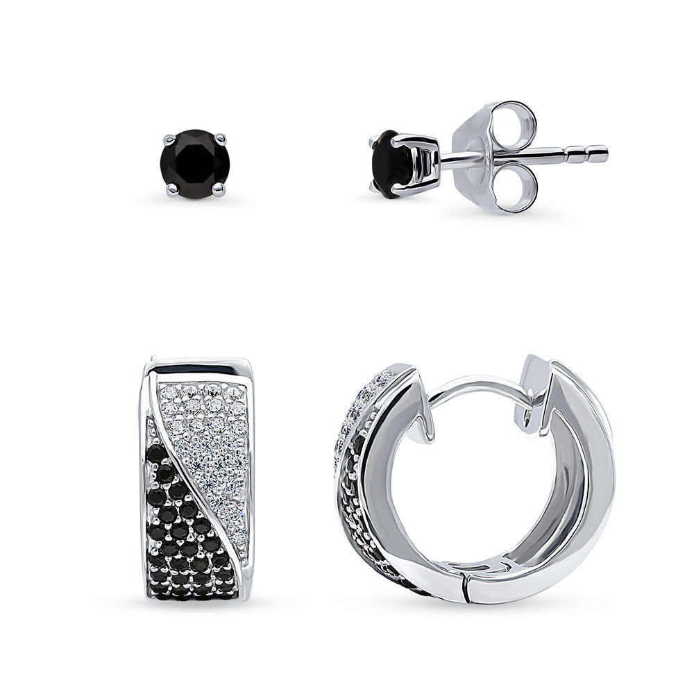 CZ 2 Pairs Huggie and Stud Earrings Set in Sterling Silver