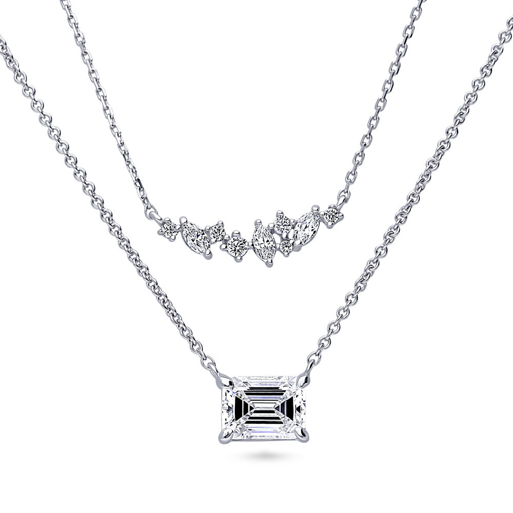 Solitaire CZ Layered Necklace in Sterling Silver, 2-Piece