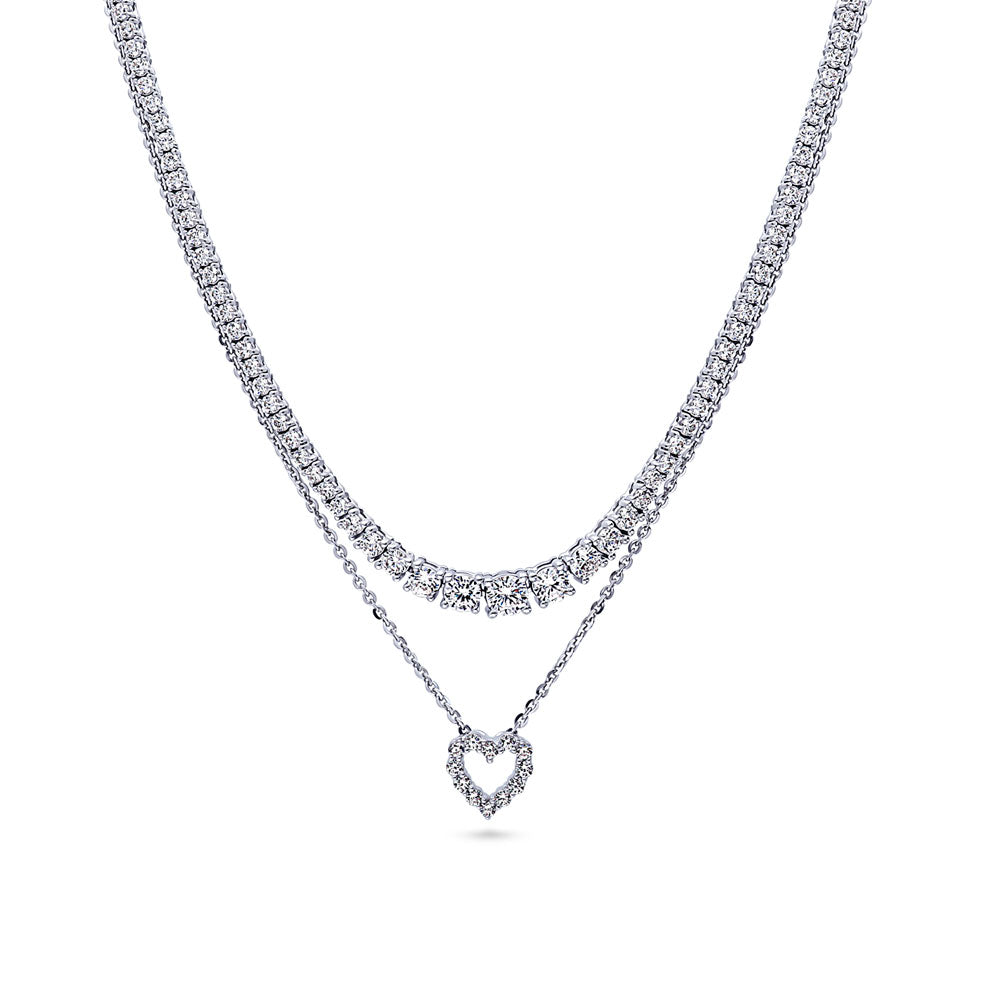 Graduated CZ Pendant And Tennis Necklace Set in Sterling Silver