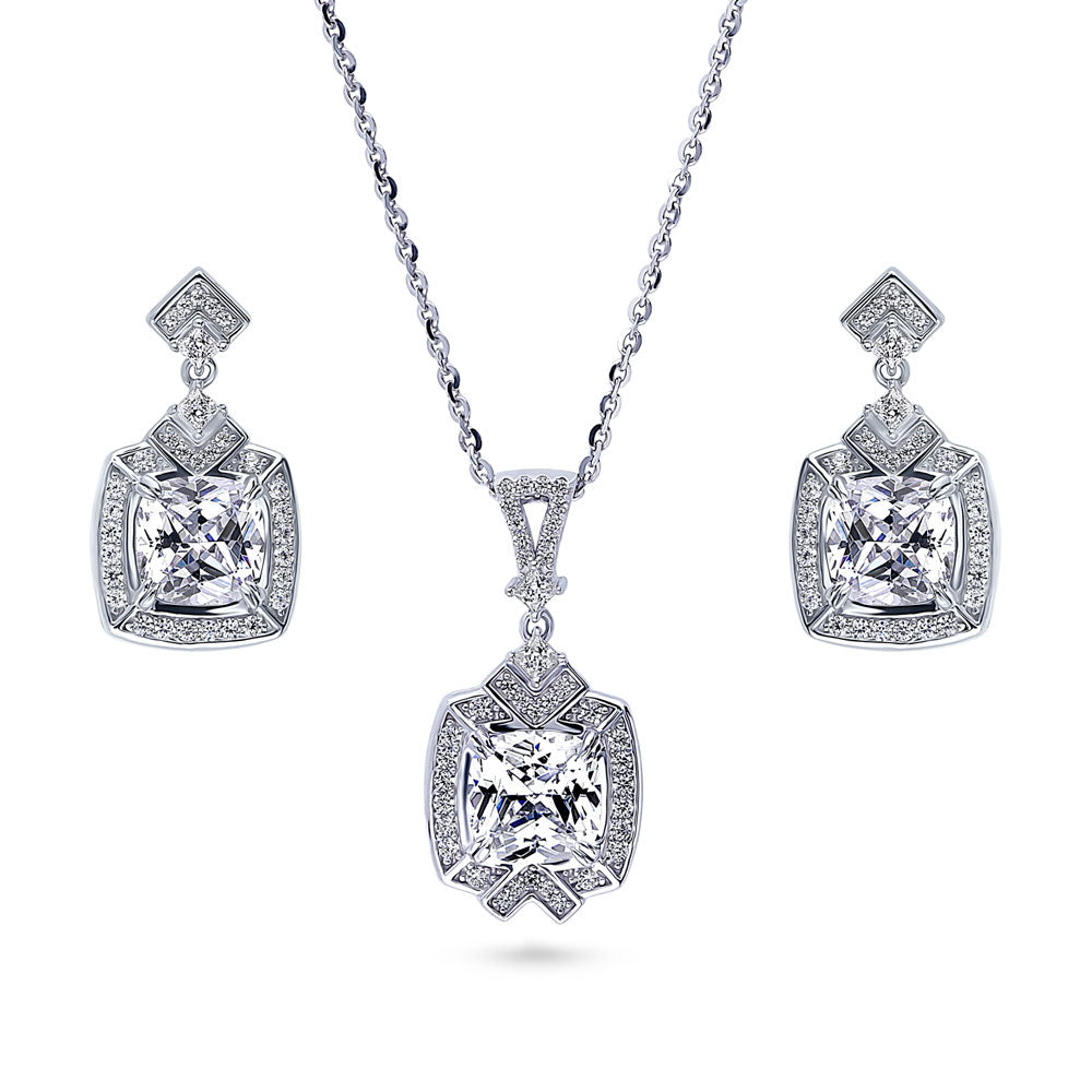 Arrow Halo CZ Necklace and Earrings Set in Sterling Silver, 1 of 9