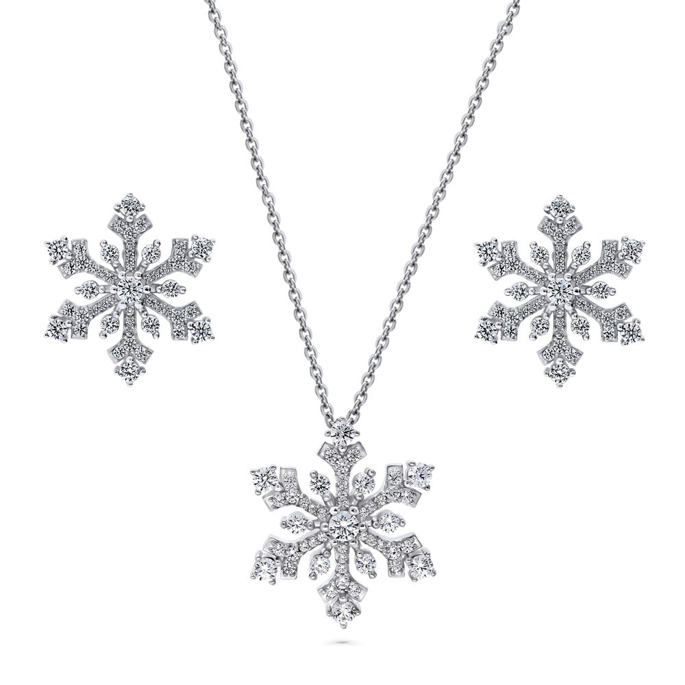 Snowflake CZ Necklace and Earrings Set in Sterling Silver