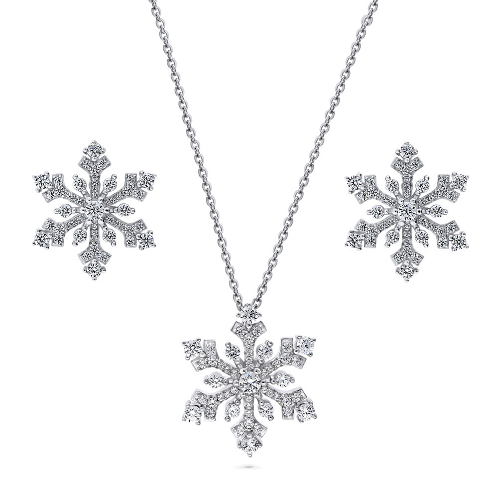 Snowflake CZ Necklace and Earrings Set in Sterling Silver, 1 of 12