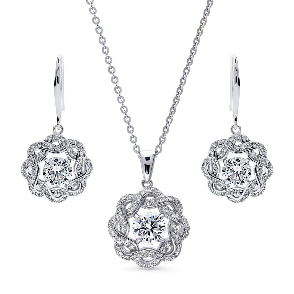 Flower Woven Ribbon Wreath CZ Set in Sterling Silver