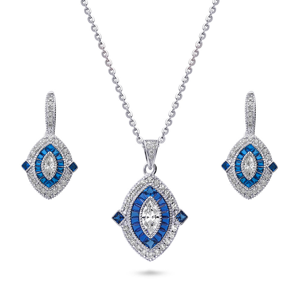 Halo Navette Marquise CZ Statement Set in Sterling Silver, 1 of 11