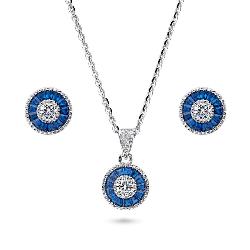 Halo Art Deco Round CZ Necklace and Earrings Set in Sterling Silver, 1 of 11