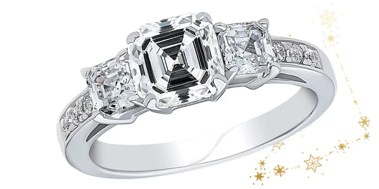 Sterling Silver Asscher CZ 3-Stone Ring 2.5 CTW