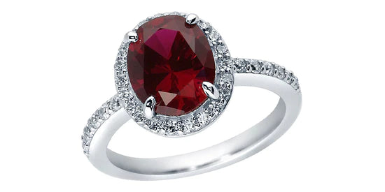 Sterling Silver Simulated Ruby Oval CZ Halo Ring 2.2 CTW