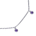 Front view of CZ Cable Chain Charm Anklet in Sterling Silver, Purple Color