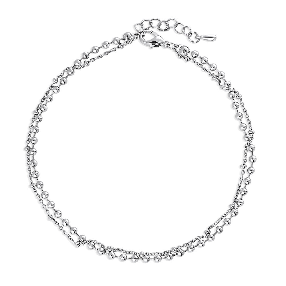 Double Strand Bead Chain Anklet Ankle Bracelet in Base Metal, Silver-Tone