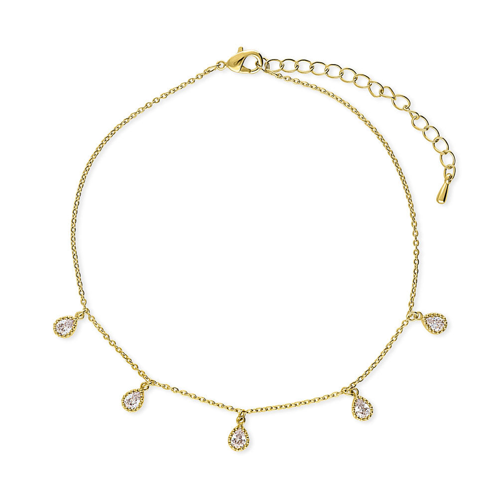 CZ Rolo Chain Charm Anklet, Gold-Tone