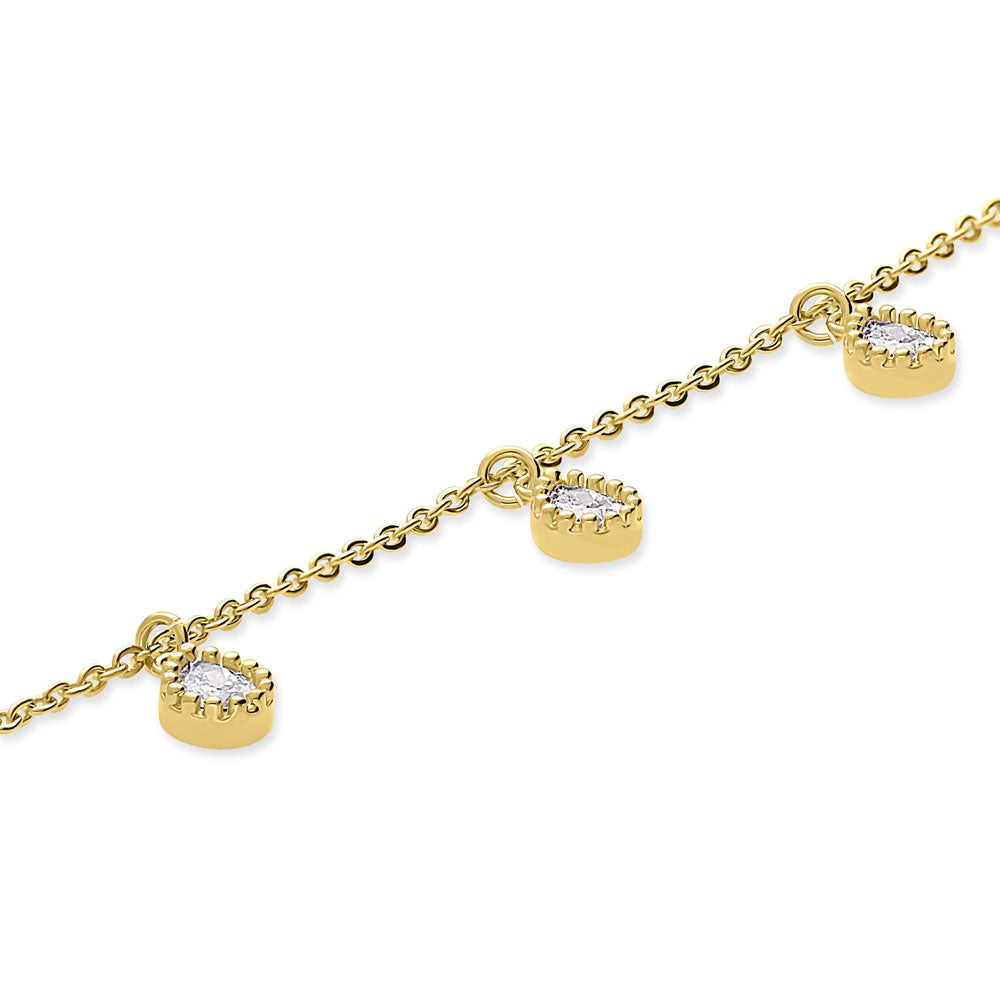 Front view of CZ Rolo Chain Charm Anklet, Gold-Tone