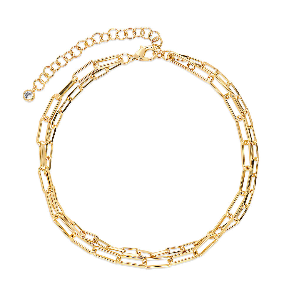 Paperclip CZ Link Chain Anklet in Gold-Tone, Gold-Tone