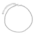 Woven CZ Rope Chain Anklet, Silver-Tone