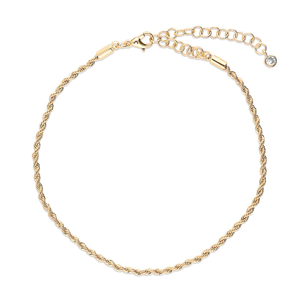 Woven CZ Rope Chain Anklet, Gold-Tone