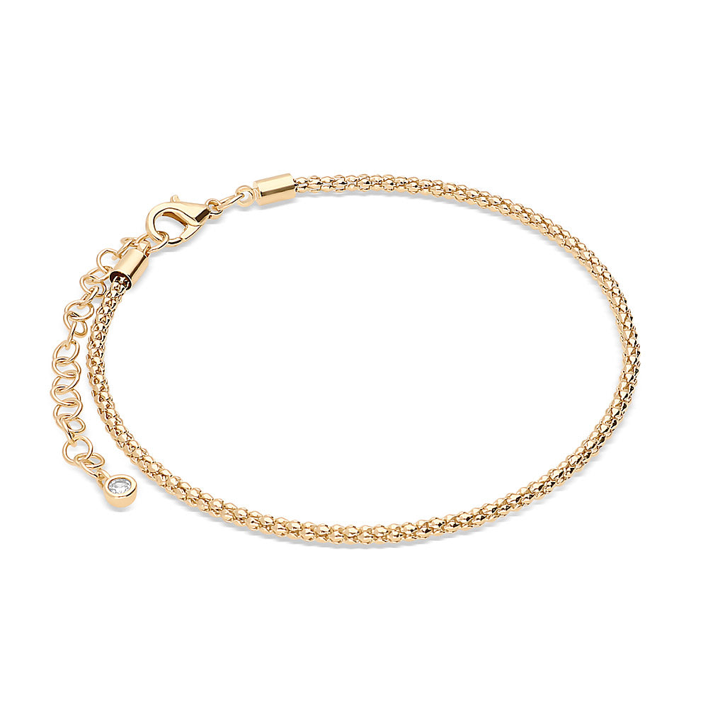 Front view of CZ Popcorn Chain Anklet in Gold-Tone