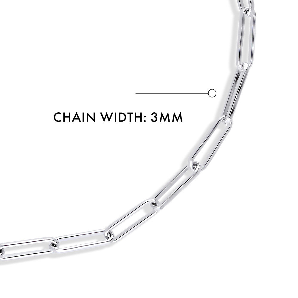 Front view of Paperclip Link Chain Anklet in Sterling Silver, Rhodium Plated