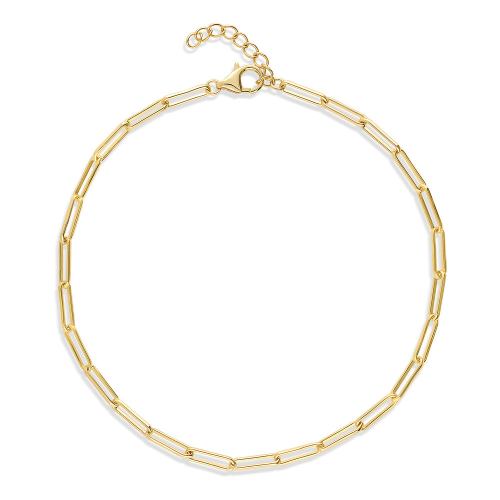 Paperclip Link Chain Anklet in Sterling Silver, Yellow Gold Flashed