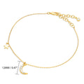 Front view of Crescent Moon Star CZ Rolo Chain Charm Anklet, Gold-tone
