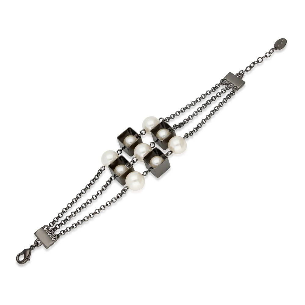 Imitation Pearl Chain Bracelet, Black-Tone