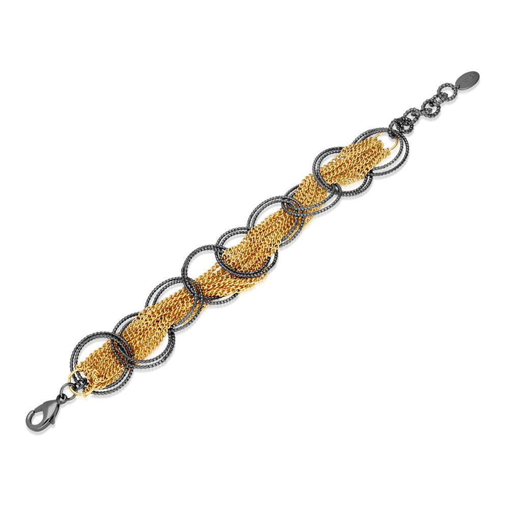 Open Circle Chain Bracelet 20mm, Black And Gold-Tone