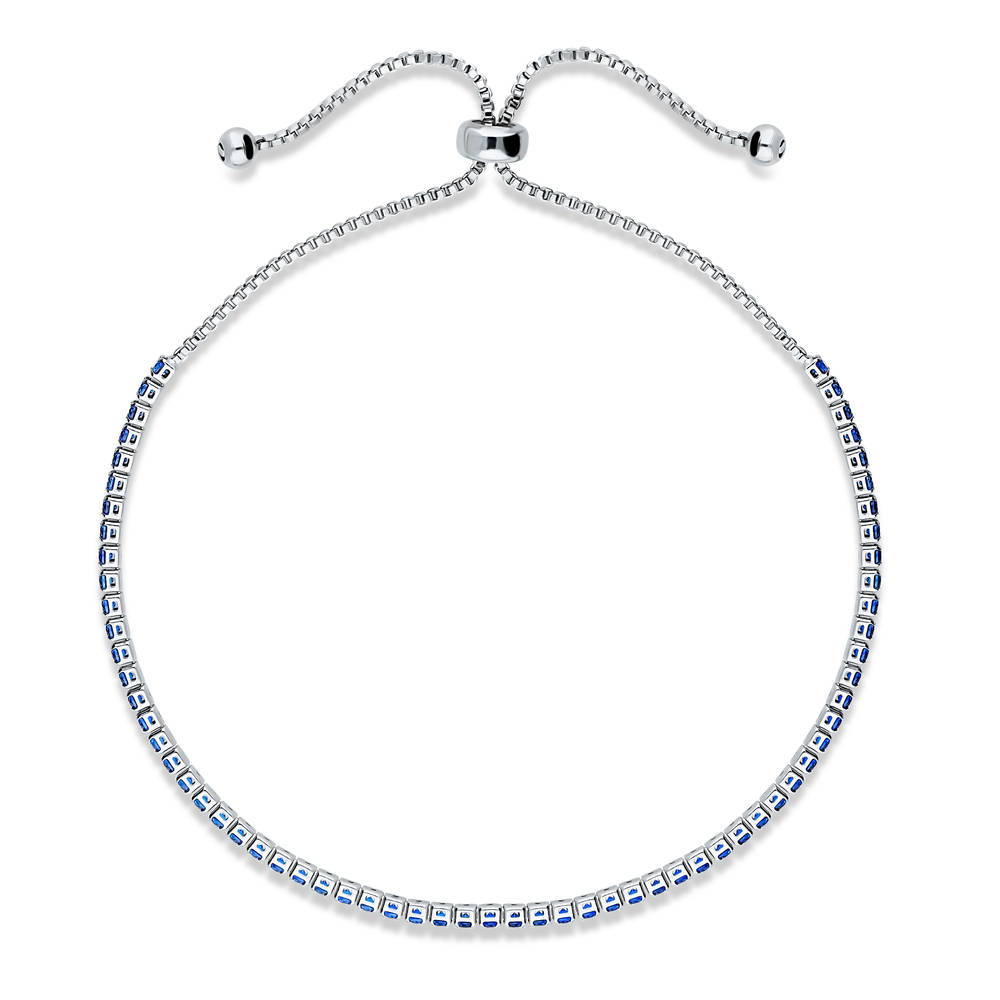 Angle view of CZ Tennis Bracelet 6-10 inch, Blue Color