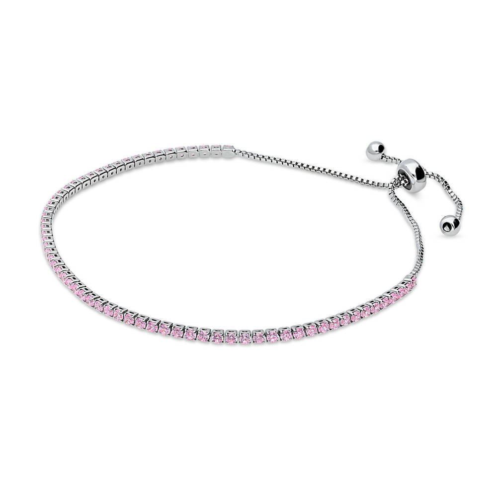 Front view of CZ Tennis Bracelet Gold Flashed, Pink Color