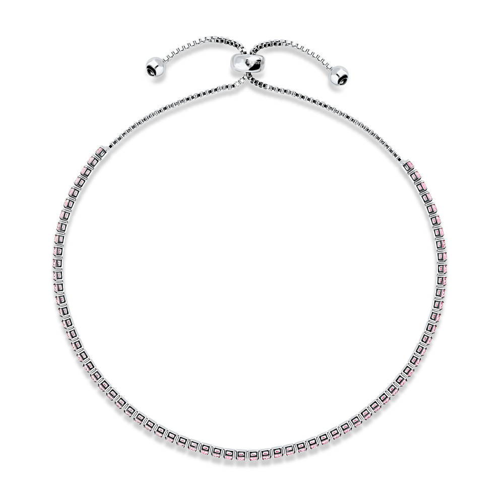 Angle view of CZ Tennis Bracelet 6-10 inch, Pink Color