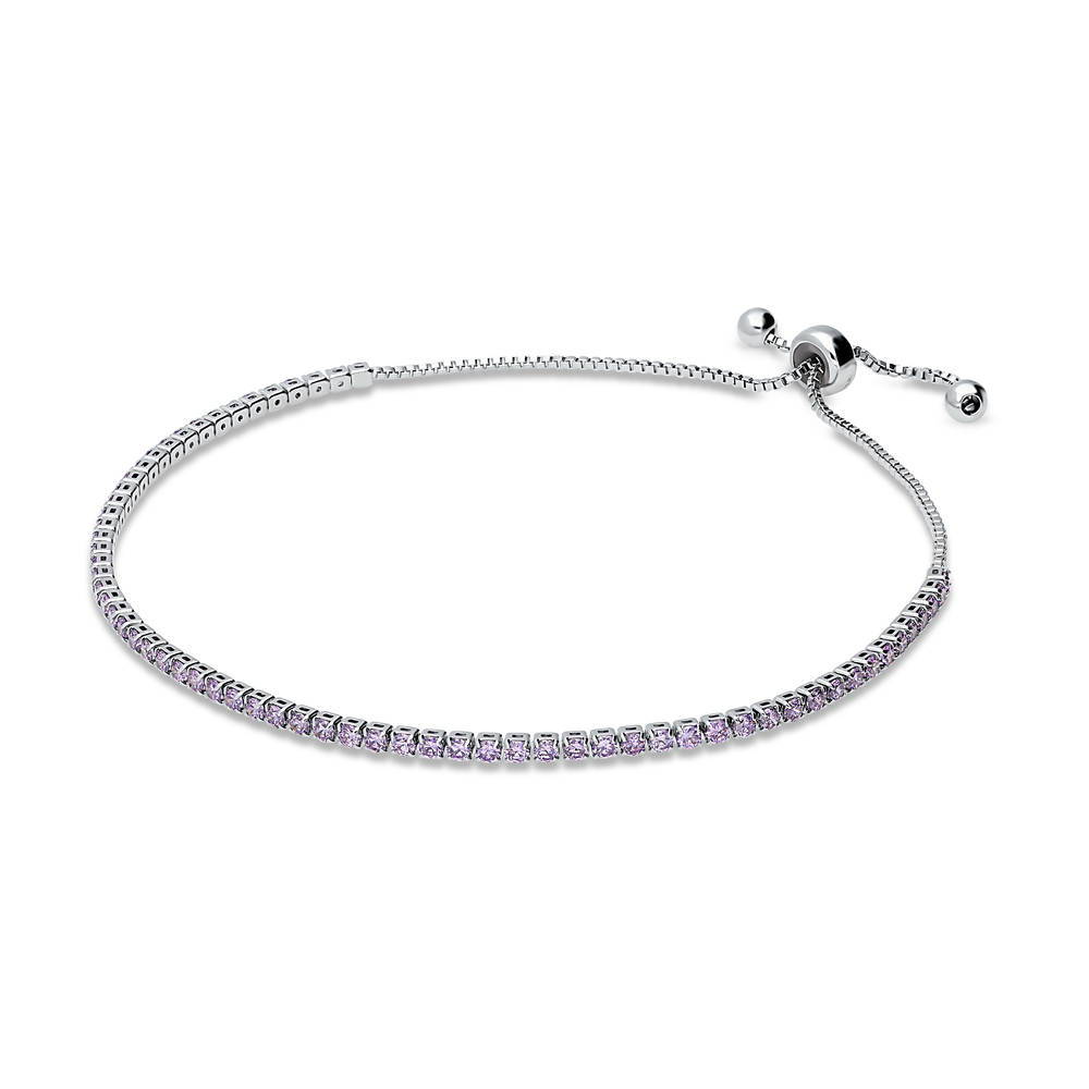 Front view of CZ Tennis Bracelet Gold Flashed, Purple Color