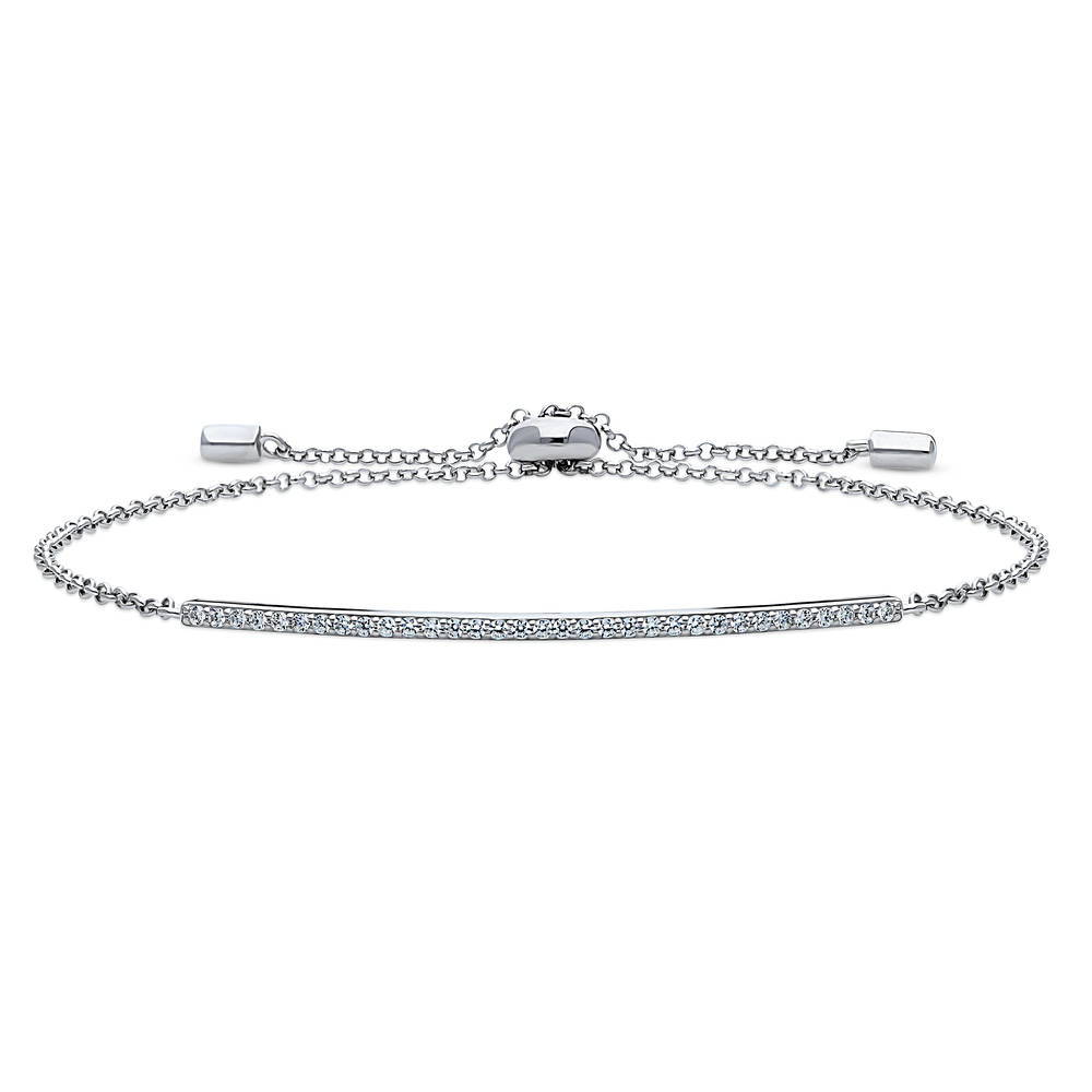 Bar CZ Rolo Chain Bracelet in Sterling Silver
