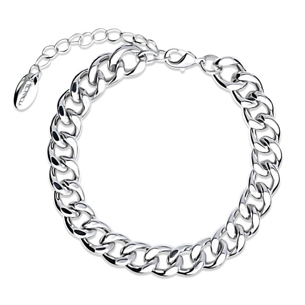 Curb Necklace and Chain Bracelet, 2-Piece, Silver-Tone