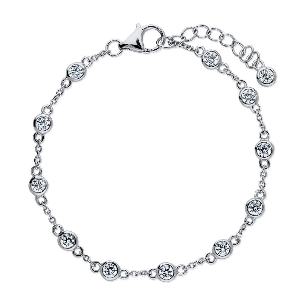 CZ by Yard Station Bracelet in Sterling Silver, Rhodium Plated / Clear