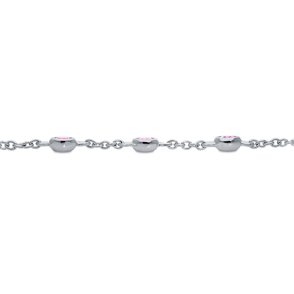 Front view of CZ by Yard Station Bracelet in Sterling Silver, Rhodium Plated / Pink